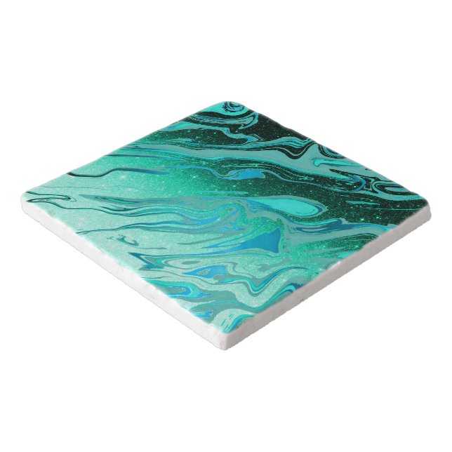 Teal glitter marble trivet (Corner)