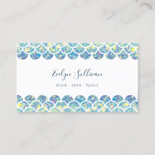 teal glitter mermaid scale business card