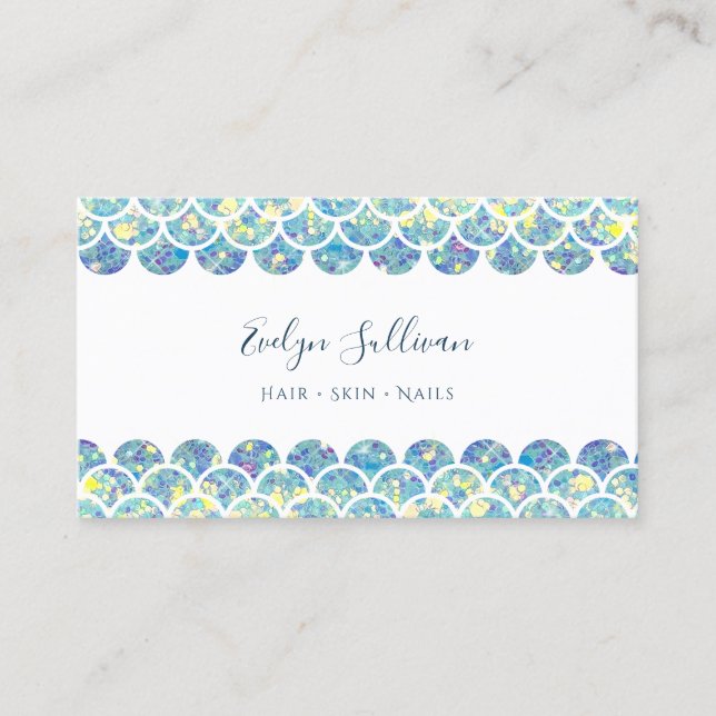 teal glitter mermaid scale business card (Front)