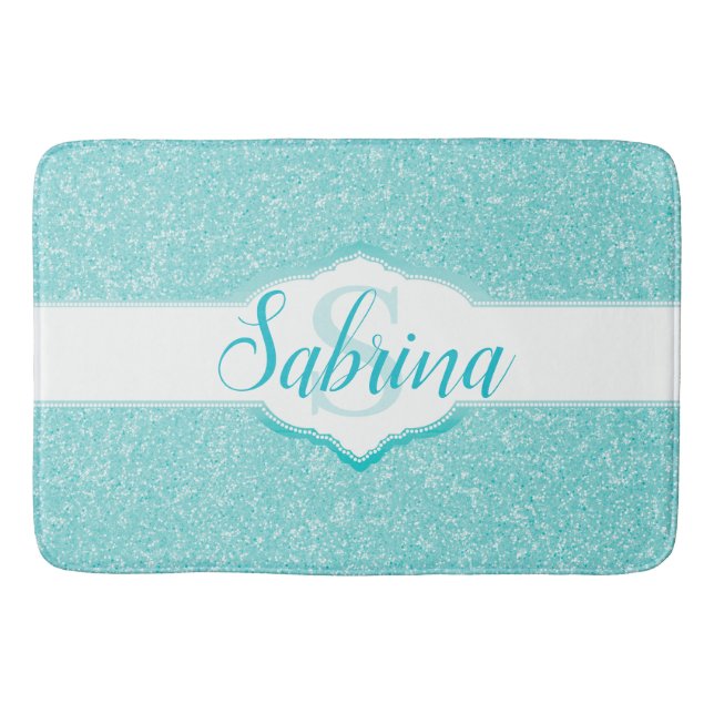 Teal Glitter Monogram Bath Mat (Front)
