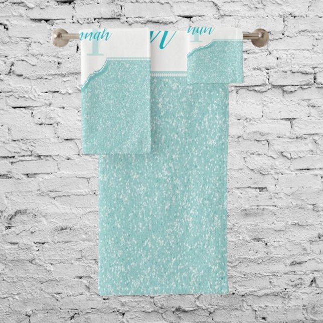 Teal Glitter Monogram Bath Towels (Teal Glitter Monogram Bath Towels)