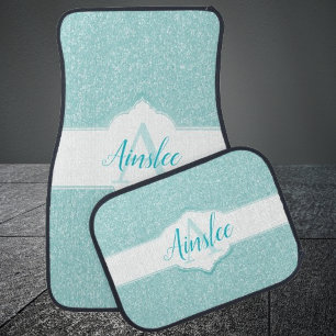 Teal Glitter Monogram Car Floor Mats