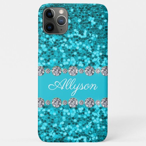 Teal Glitter Monogram iPhone 11 Pro Max Case