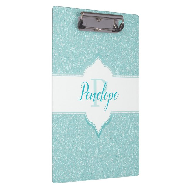 Teal Glitter Monogram Clipboard (Right)
