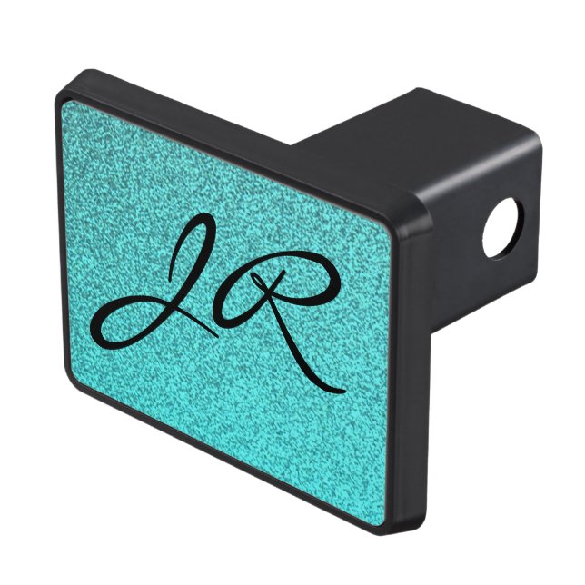 Teal glitter monogram custom trailer hitch cover (Top Right)