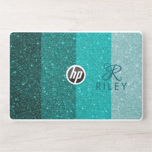 Teal Glitter Monogram Name HP Laptop Skin