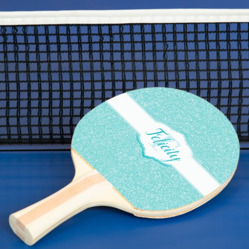 Teal Glitter Monogram Ping Pong Paddle