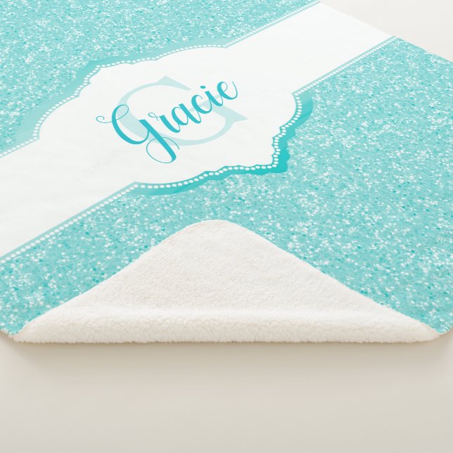 Teal Glitter Monogram Sherpa Blanket (3/4)