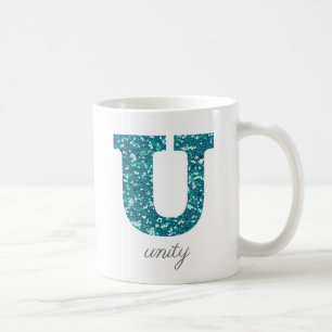 Teal Glitter Monogram U Personalized Mug