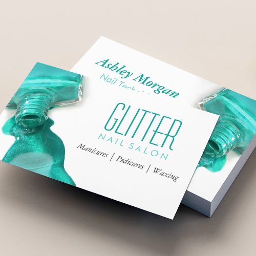 Teal Glitter Nail Salon Manicure _ Stylish Beauty Business Card