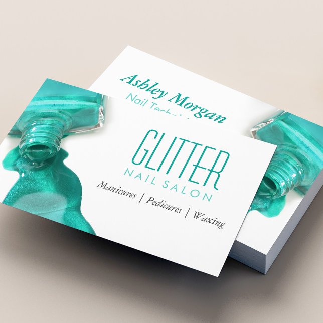 Teal Glitter Nail Salon Manicure - Stylish Beauty Business Card (Ideal for nail technicians, manicurists, or beauty professionals.)