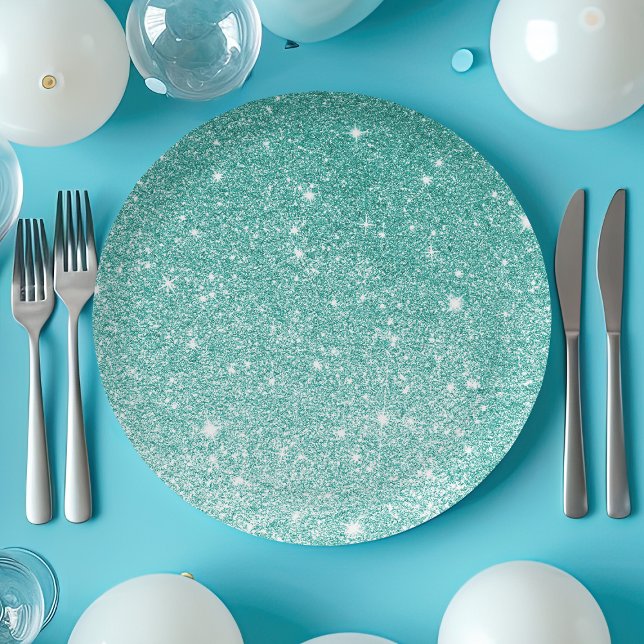 Teal Glitter Ombre Paper Plates (Creator Uploaded)