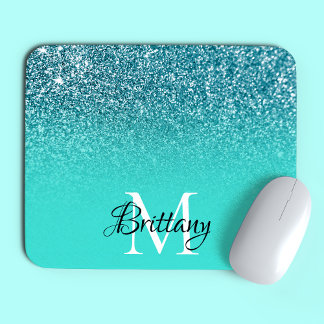 Teal Glitter Ombre Personalized Monogram Mouse Pad