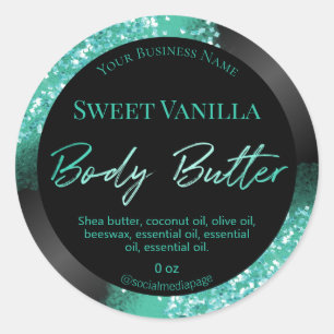 Teal Glitter On Black Body Butter Labels