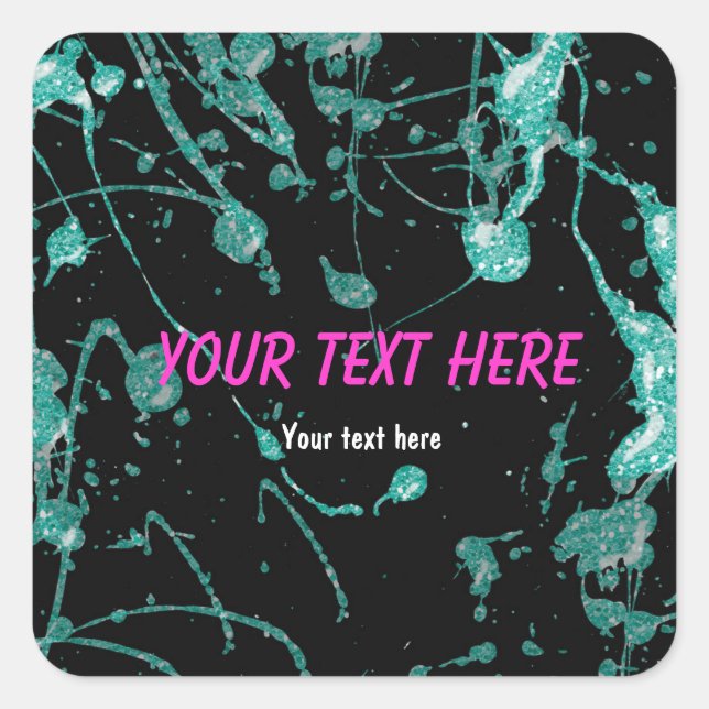 Teal Glitter Paint Splatter party sticker label (Front)