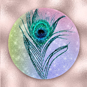 Teal Glitter Peacock Feather Paperweight