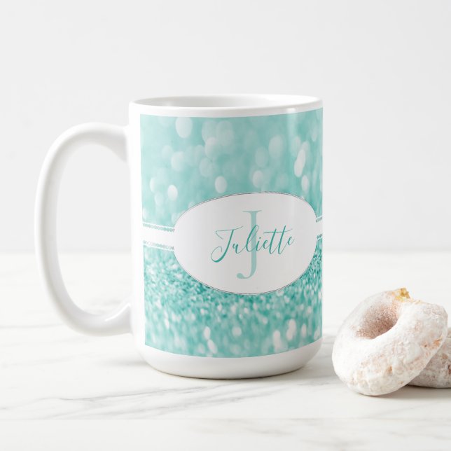 Teal Glitter Personalize Coffee Mug (With Donut)