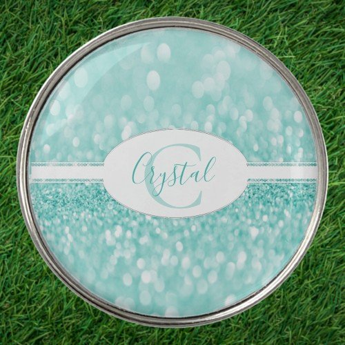 Teal Glitter Personalize Golf Ball Marker