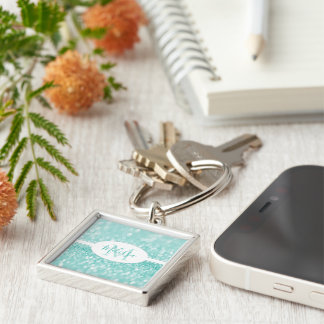 Teal Glitter Personalize Keychain