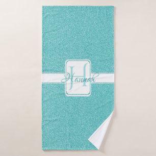 Teal Glitter Personalized Bath Towels