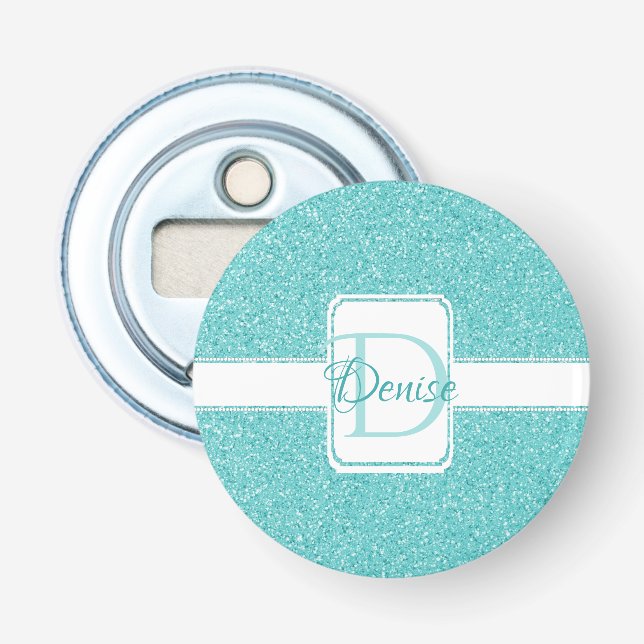 Teal Glitter Personalized  Bottle Opener (Front)