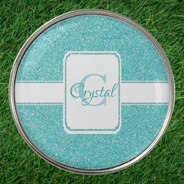 Teal Glitter Personalized Golf Ball Marker (Teal Glitter Personalized Golf Ball Marker)