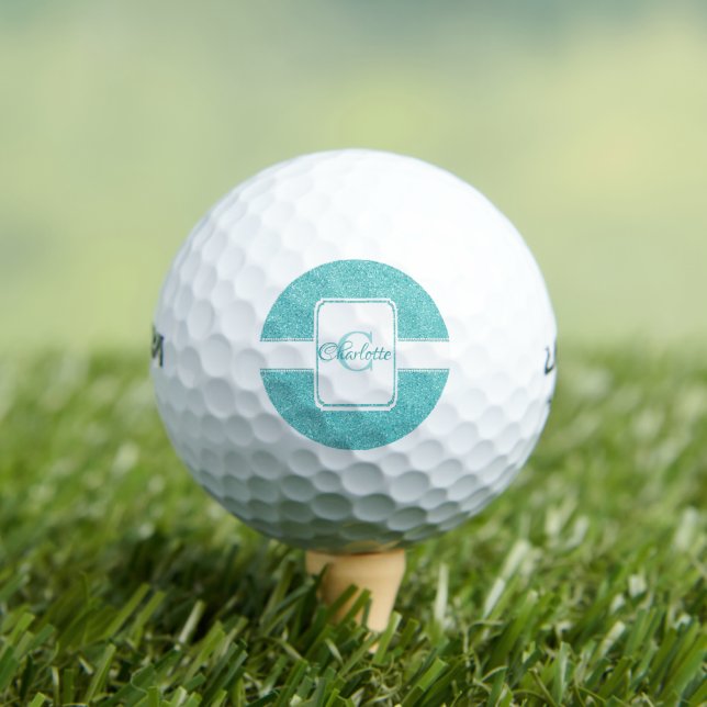 Teal Glitter Personalized Golf Balls (Insitu Tee)
