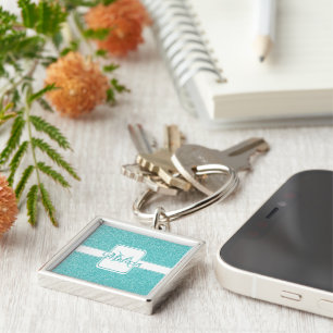 Teal Glitter Personalized Keychain