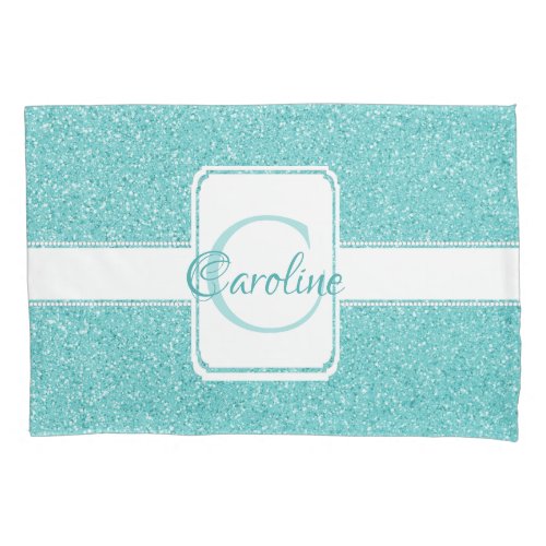 Teal Glitter Personalized Pillow Case