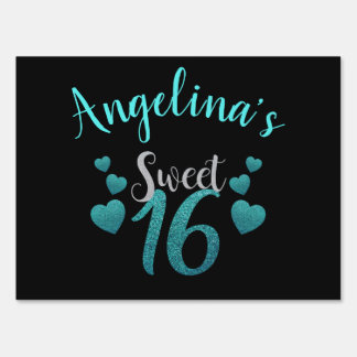 Teal Glitter Personalized Sweet 16 Birthday Party Sign