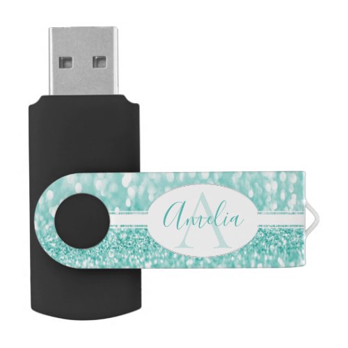 Teal Glitter Personalized USB Flash Drive