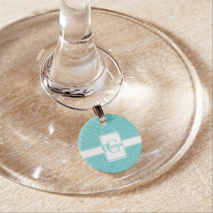 Teal Glitter Personalized Wine Charm