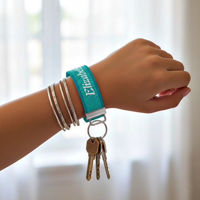 Teal glitter personalized wrist keychain (Creator Uploaded)