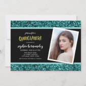 Teal Glitter Photo Quinceanera Invitation (Front)