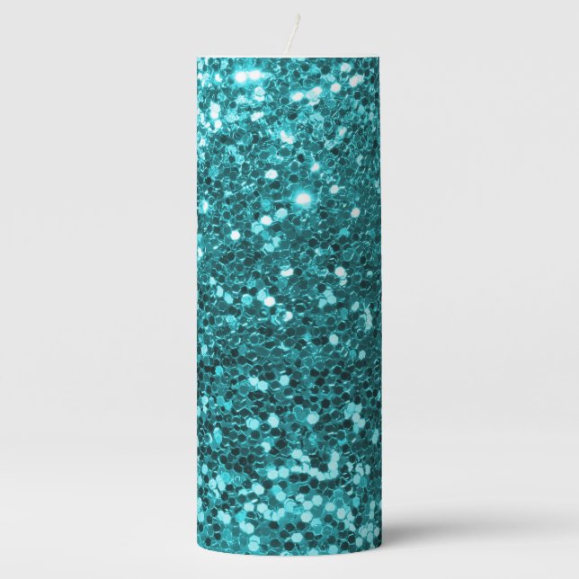 Teal Glitter Pillar Candle (Front)