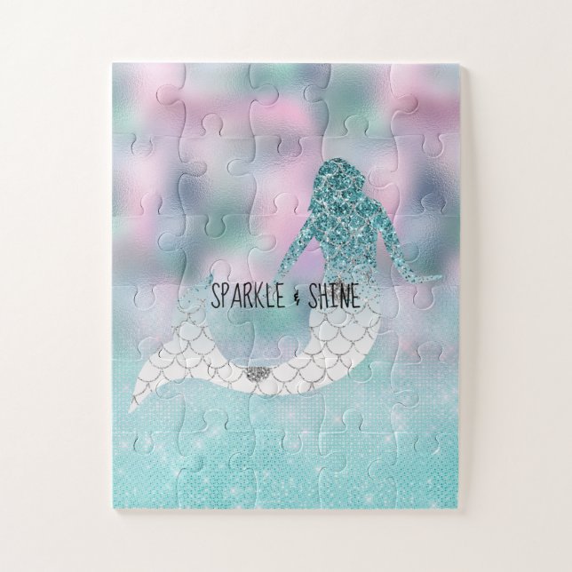 Teal Glitter Sparkle Mermaid Jigsaw Puzzle (Vertical)