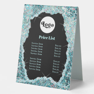 Teal glitter table tent sign