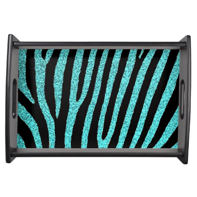 Teal glitter zebra stripes stylish serving tray (Front)