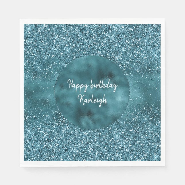 Teal Glitz Glitter Glam Napkins (Front)