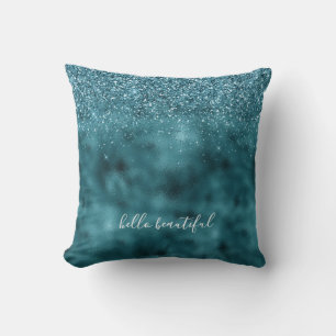 Teal Glitz Glitter Glam Throw Pillow