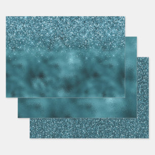 Teal Glitz Glitter Glam Wrapping Paper Sheets
