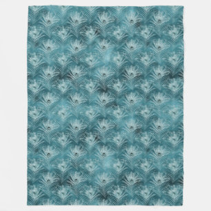 Teal Glitzy Glam Peacock Feathers Fleece Blanket