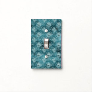 Teal Glitzy Glam Peacock Feathers Light Switch Cover