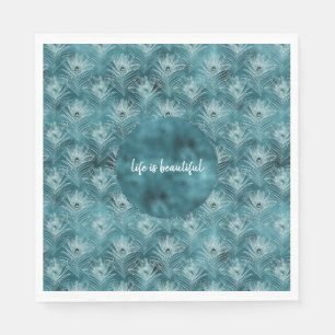 Teal Glitzy Glam Peacock Feathers Napkins