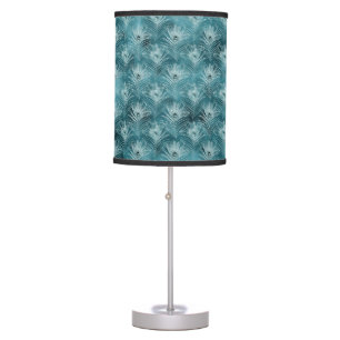 Teal Glitzy Glam Peacock Feathers Table Lamp
