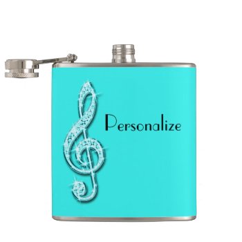 Teal Glitzy Sparkly Music Notes Hip Flask by Sarah_Designs at Zazzle