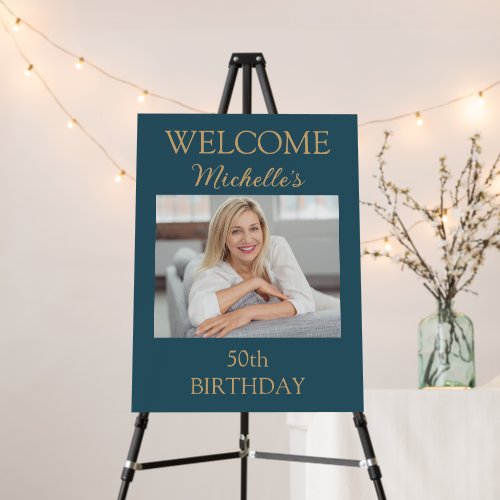 Teal Gold 50th Birthday Photo Welcome  Foam Board