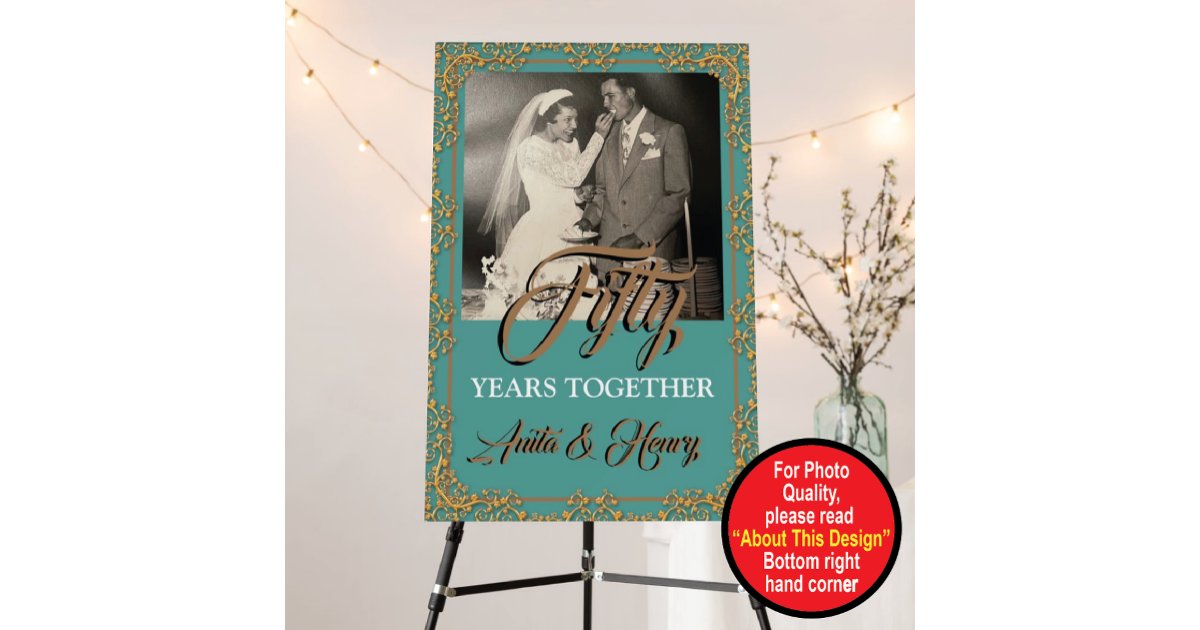 Teal & Gold 50th Wedding Anniversary Foam Board | Zazzle