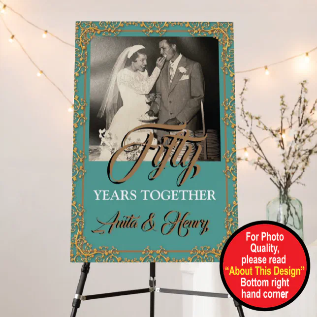 Teal & Gold 50th Wedding Anniversary Foam Board | Zazzle