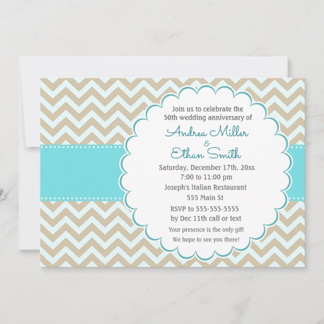 Teal Gold 50th Wedding Anniversary Invitation (Front)